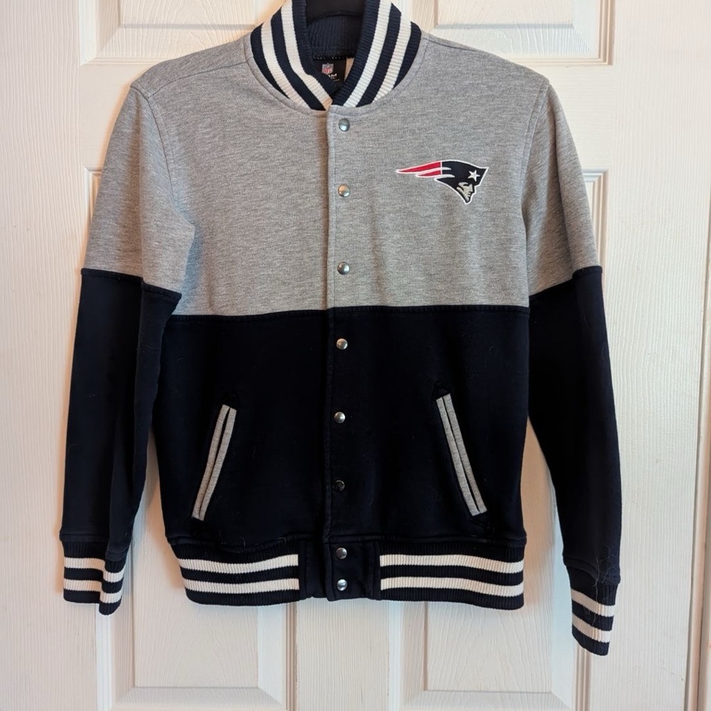Boys Gray and Black Patriots Varsity Jacket